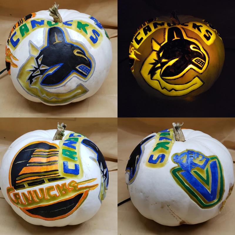 Canucks - White pumpkin - Carved & Painted