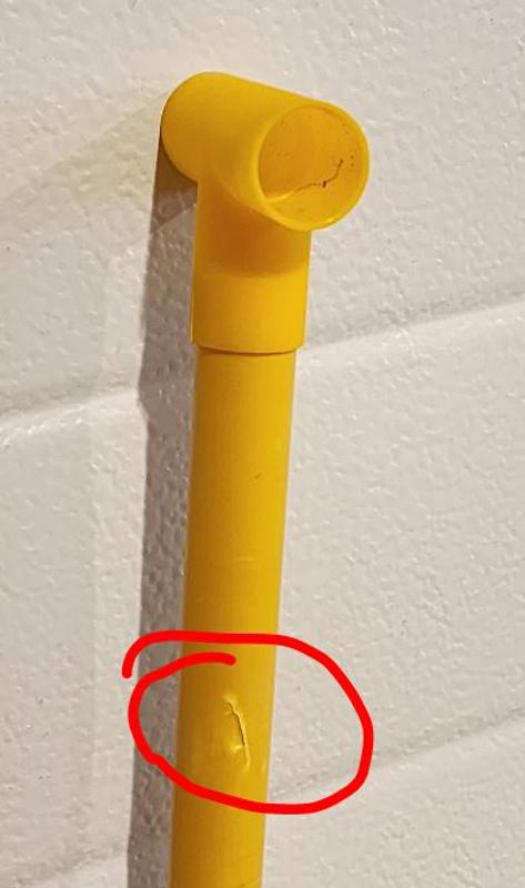 Split seam (duck tapped), split cross bars.