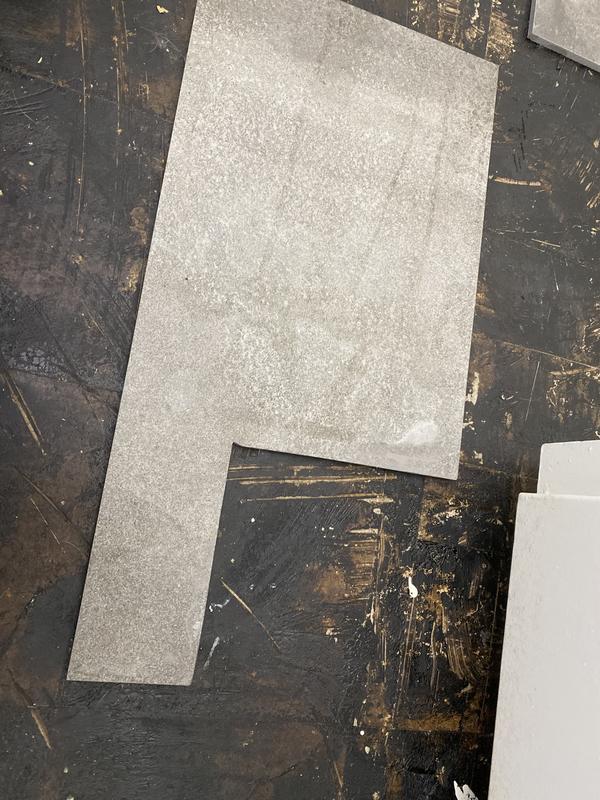 Typical cut in thick porcelain floor tile.