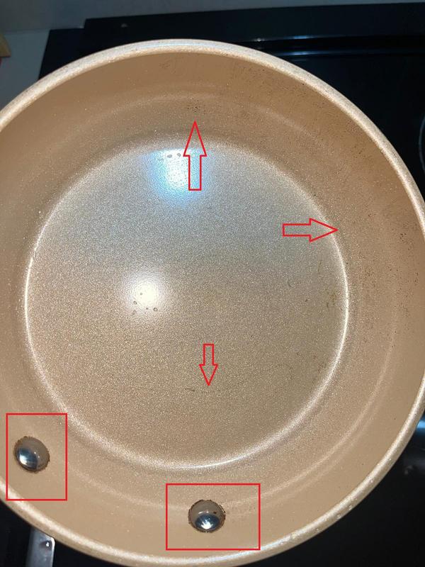 The small pan after being used around 3-4 times to do 10-12 pancakes each time.