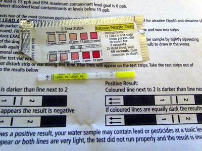 Lead test result and Nitrite test chart.