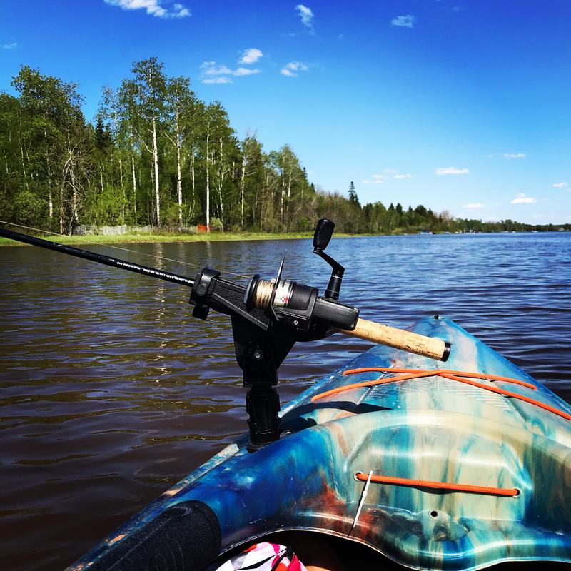 Trolling in my kayak with the rod holder.