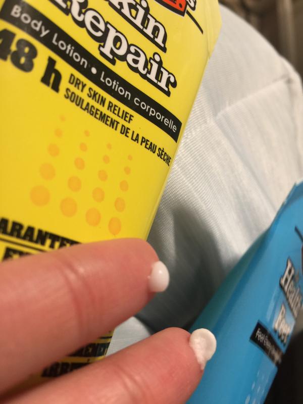 The feet lotion is thicker and balmy-er in texture and like Working Hands but in tube form.