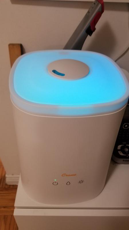 The coloured light with overhead lighting on...you can choose a colour or cycle through the range