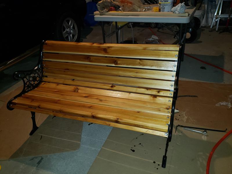 I used it for a bench on my front yard. You can see how the colour of the wood (cedar) changed! It exceeded my expectation.