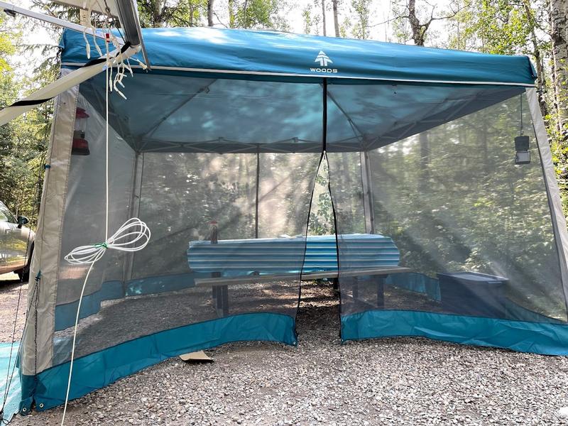That picnic table was huge, and there was still room for chairs if you pushed it to one side.