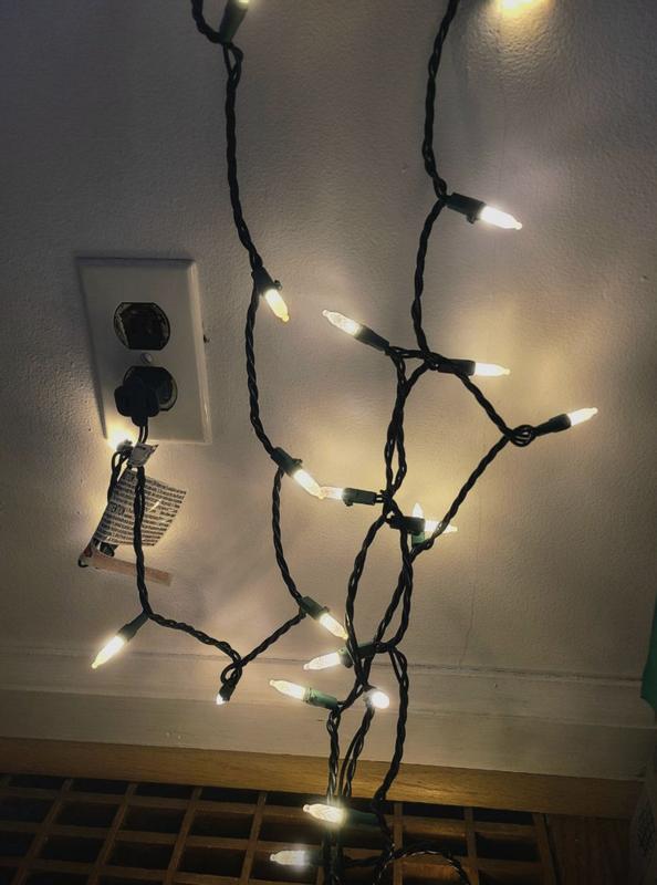 How the lights look when lit. Photo was edited to more accurately represent how the colours look in-person. Shot against a white wall, overcast mid-day with no other lights on in the room aside from the window.