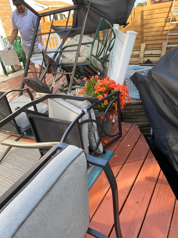 After shot tiles fell and broke, umbrella broke etc