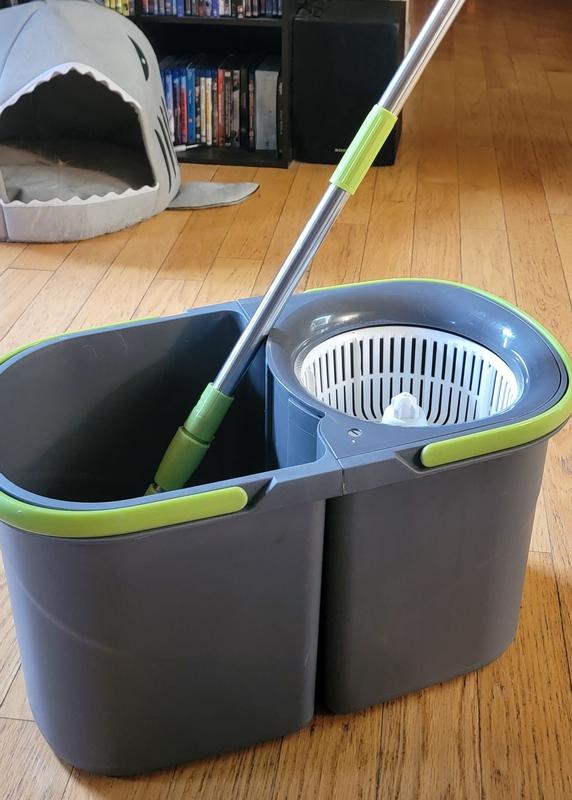 FRANK Reusable Microfibre Spin Mop and Dual Bucket System with Extra Long  Handle