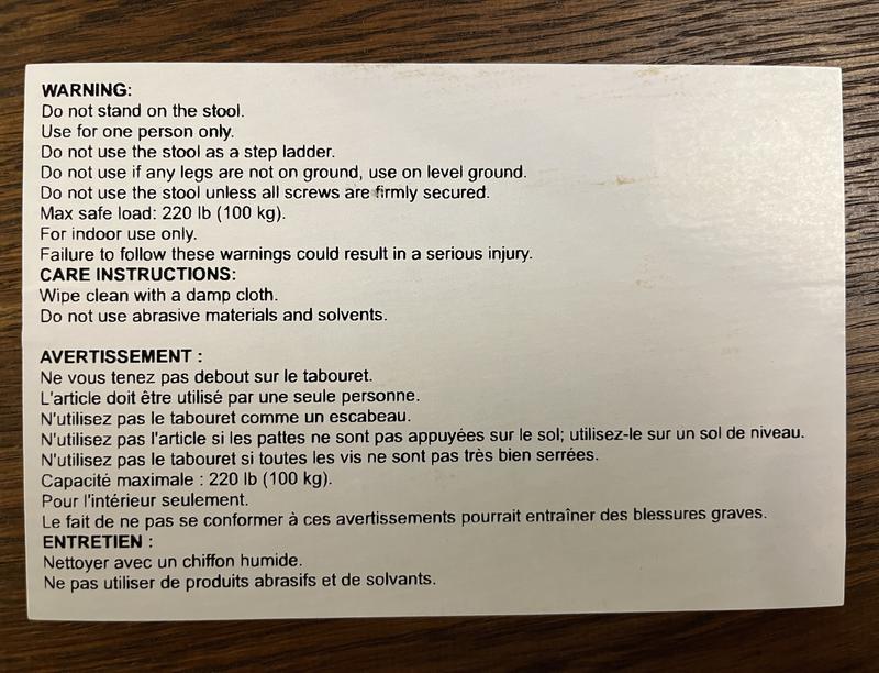 Warning Label underneath wood top