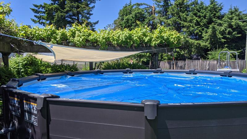Not a huge amount of shade, but enough to give a retreat area in this 15' pool.