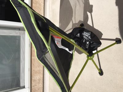 Chair with carrying pouch "attached."