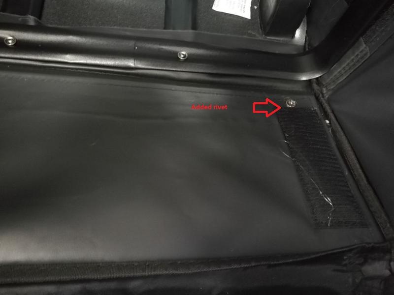 These photos show the rivets that have been added to address the problem of the bottom flap coming detached.