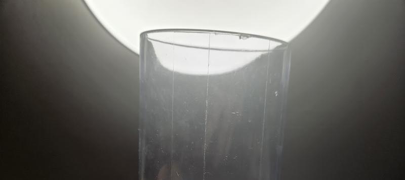 Lines in plastic that may be internal cracks, or cracks? Can feel the cracks on inside of chute.