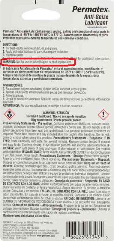 Verso de l'emballage montrant l'alerte.