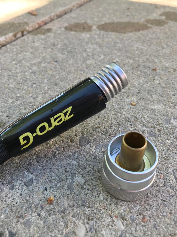 The crimp “waves” in the color are the only pressure holding the smooth copper end into the hose. Pressure just blew it right off. Terrible construction planning.