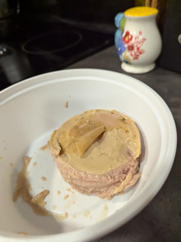 Flipped upside down into container, observe the discoloration