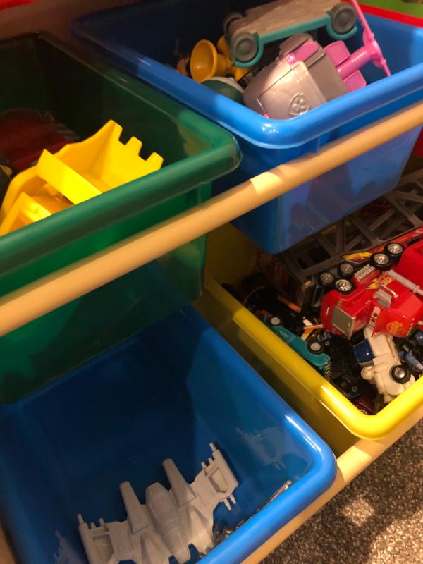 Older bins with pieces under edge of bins