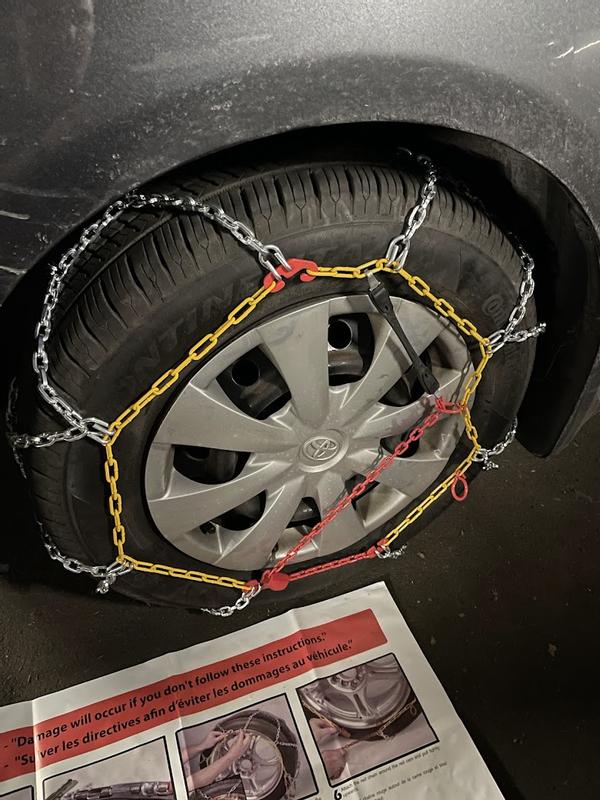 Chain tightened around tire