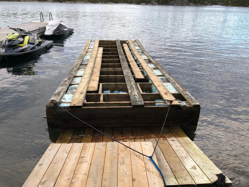 Demolished a two layer 50 year old dock and repurposed as a single layer rowing dock.