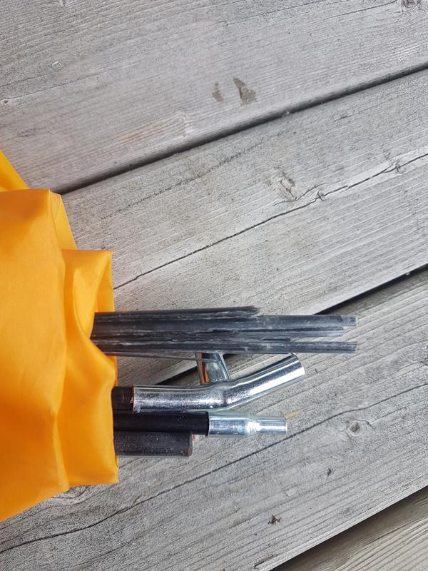 Shredded broken pole and bent T joint that is no longer straight...