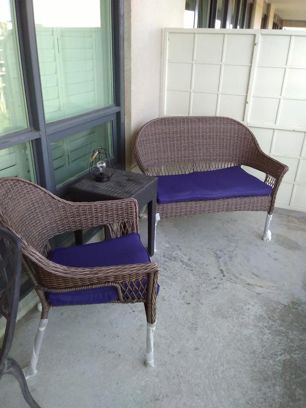 Love spending time out here! Very comfortable seating. (note packing ppr still on legs -oops)