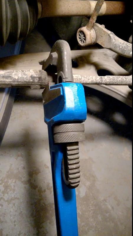 18" pipe wrench on stuck tie rod adjusting nut