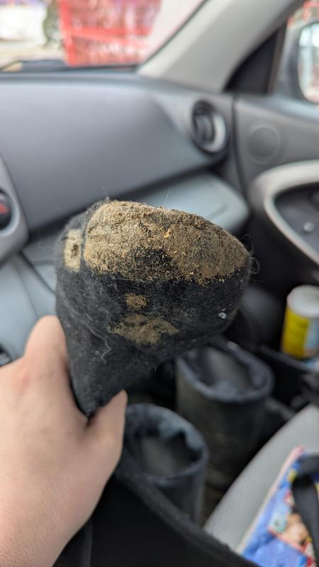 Mud having soaked into the boot while wearing them