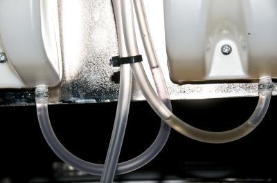 Add small amount of sealant(liquid teflon) on barb fitting under spring clamps to stop leaks.