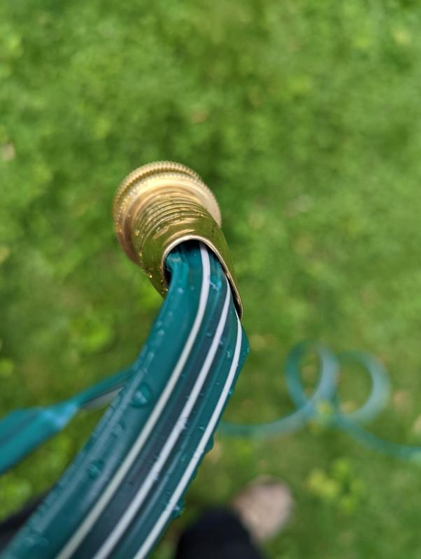 Crimps on hose from bands holding it to package.