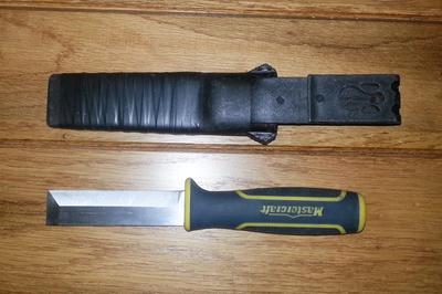 My 2 year old + chisel/knife. Only the sheath has cracked during the time I have had it.