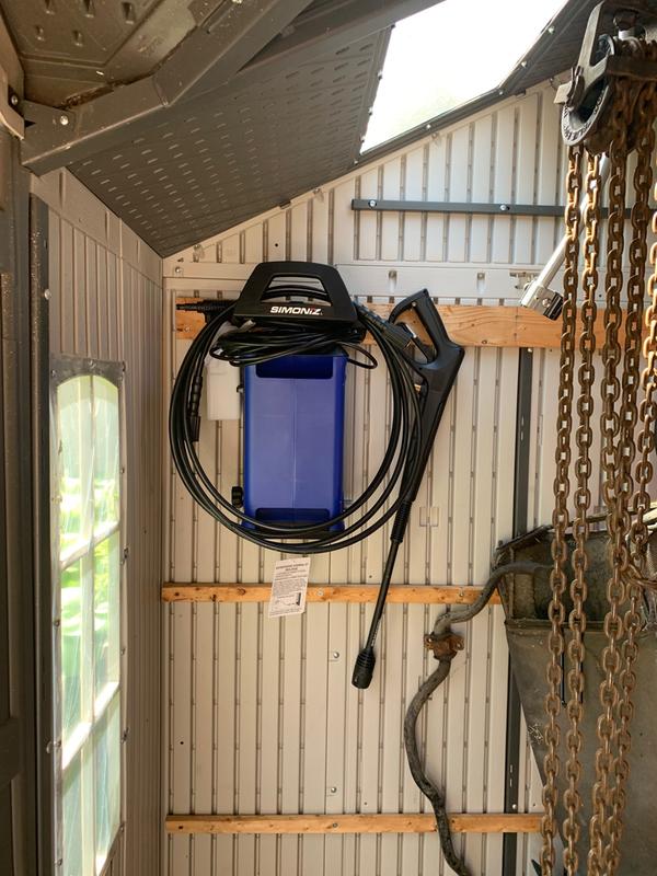 Wall Hanger Mounted in Shed with Washer Attached