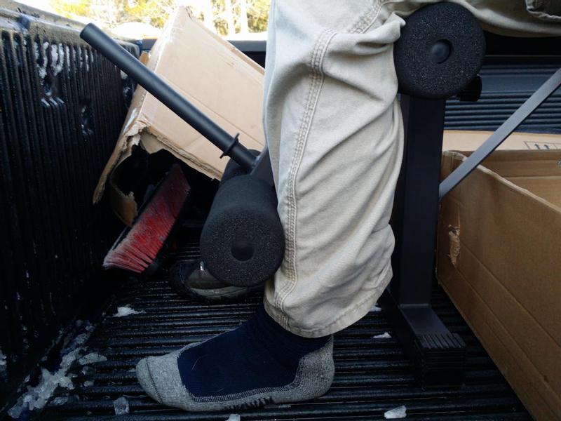 Heal bottoming out. Average human length leg. Not tall.