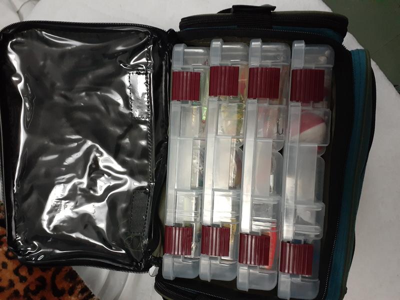 Pocket inside top and 4 trays come with bag