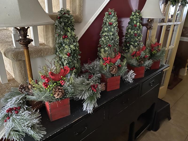 Front Hall Decor with Cardinal Red Box