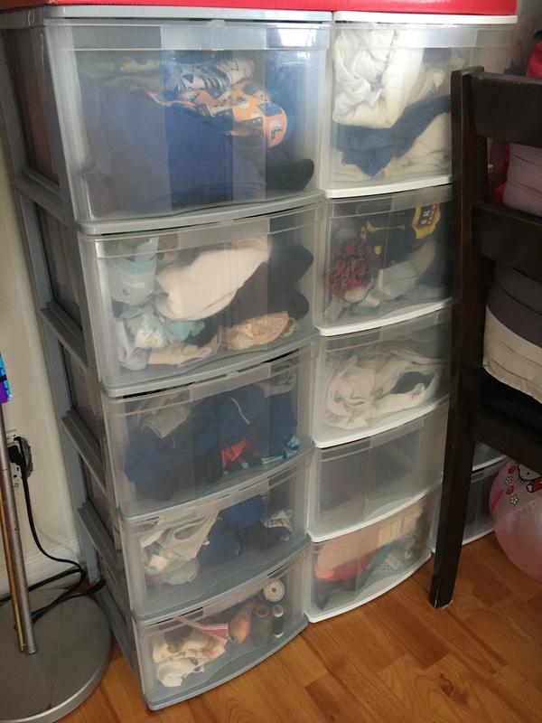 Left: grey plastic drawer. Right: white plastic drawer previously available.