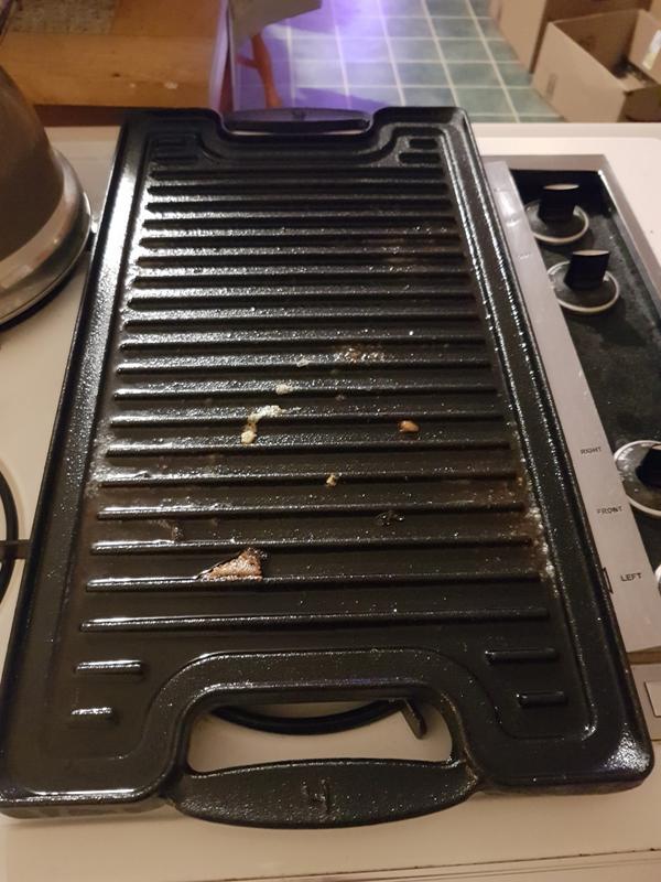 Right after making reubens. Let it cool and it wipes off with a dish rag.