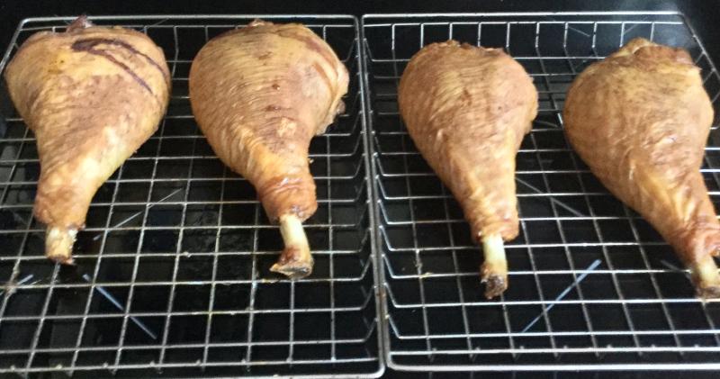 Maple smoked turkey legs.