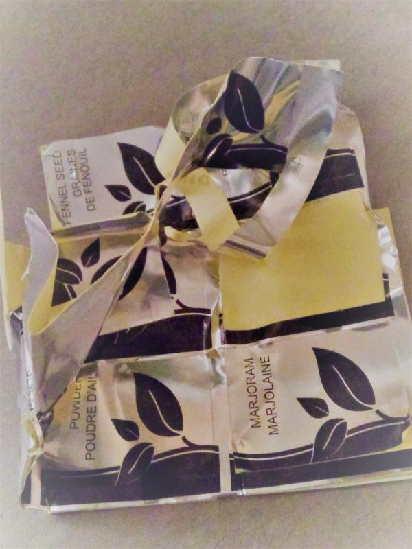 Crumpled Spice labels, after trying to straighten them outl.