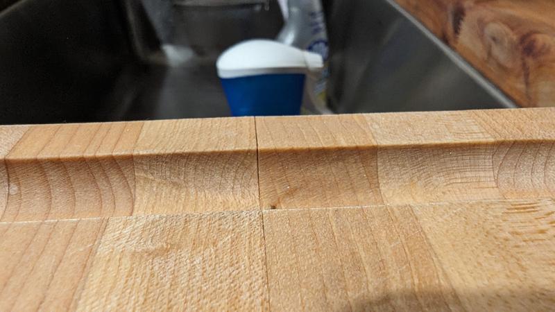 A hairline separation of the maple has just started to appear after 6 months of frequent use. Not unexpected, but disappointing.