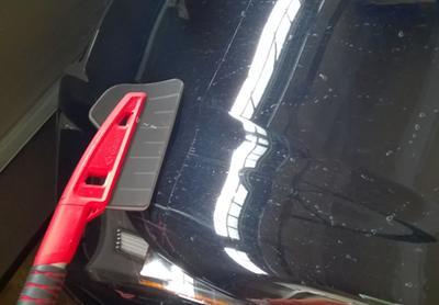 Caked on salt (hidden under a fresh snowfall) will result in fine scratches with the pass of this rigid foam brush.