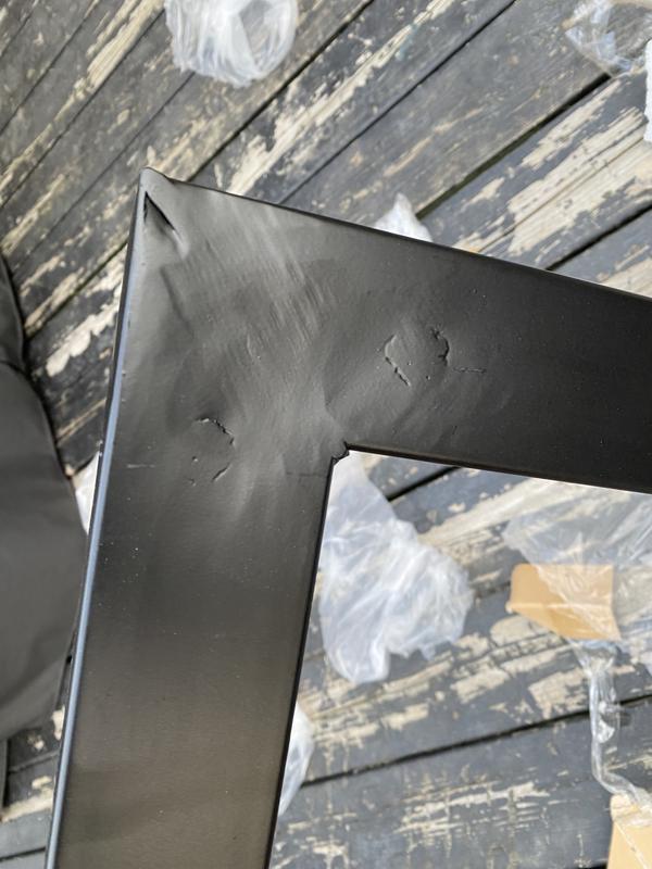 The frame was damaged prior to being in the box. This was visible under the protective packaging.