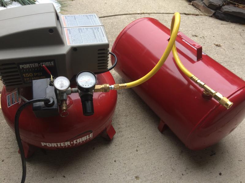 Supplementary tank connected to pancake compressor