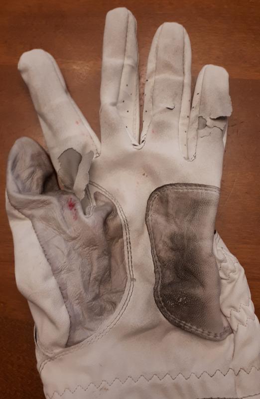Rips on 3 of 4 fingers.
