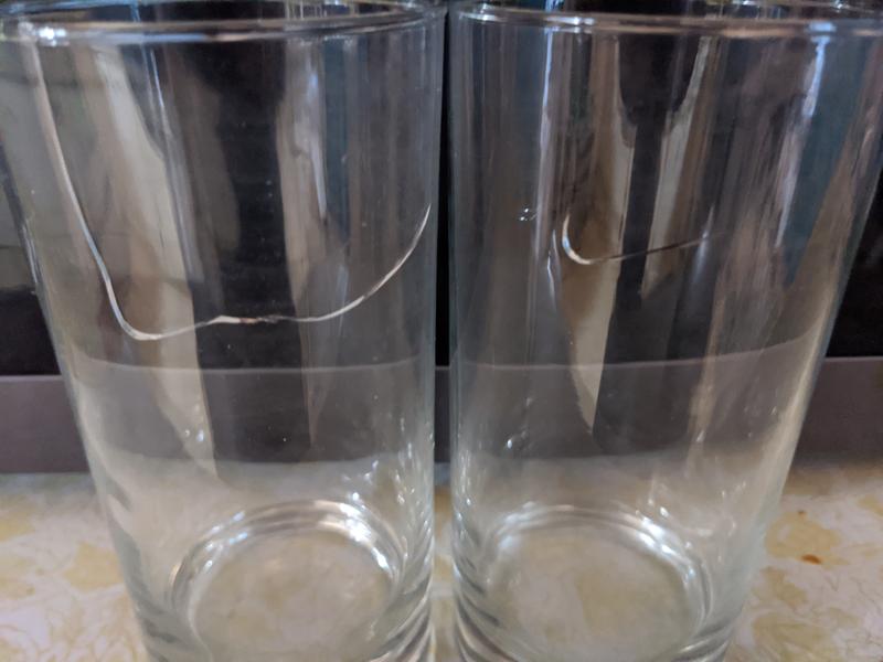 Cracks in the glasses that had ice water in it.