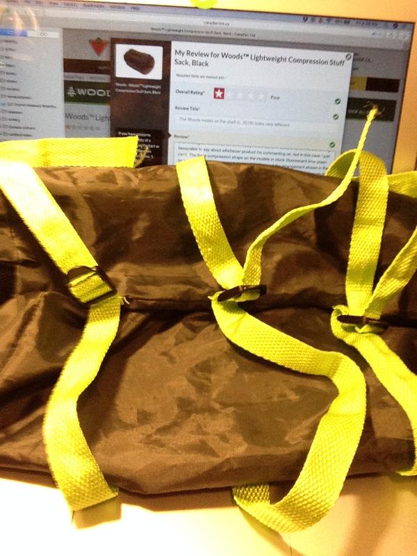 Strap arrangement on the Woods compression sack bought at CT store in Victoria, 2018