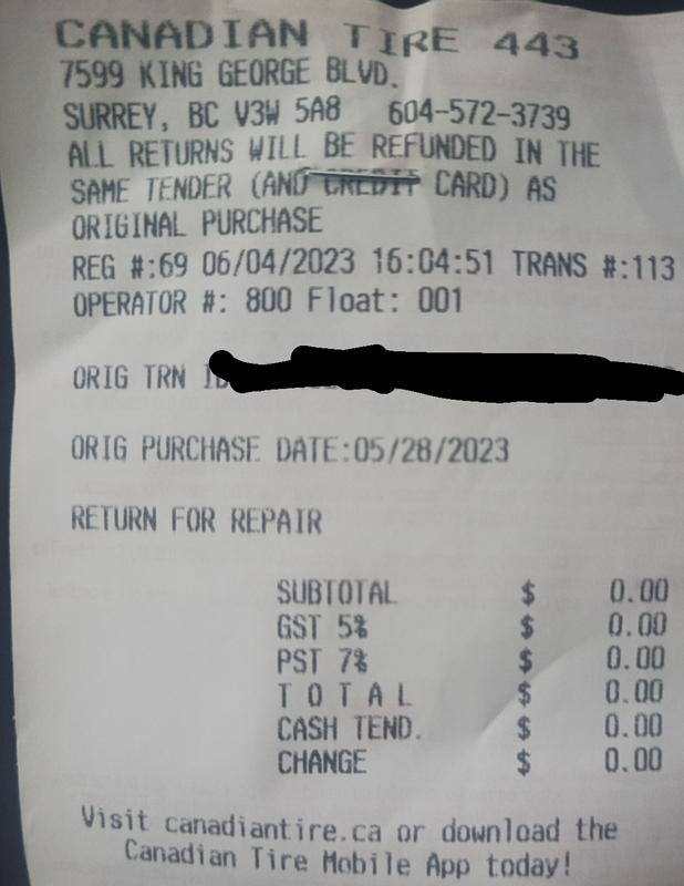 Purchased May 28, sent for repair June 4