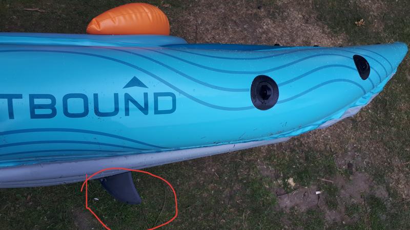 The skeg is almost in the middle of the kayak