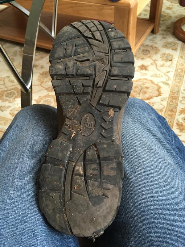 Note the middle of the sole and back of heel