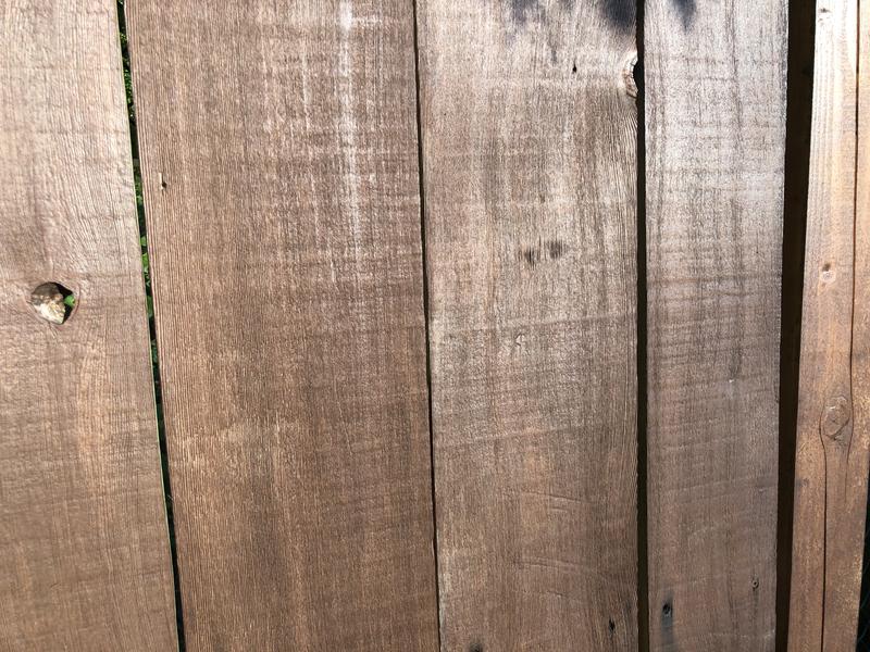 Reclaimed wood with imperfections and decay but still covered well without drips or heavier colour.